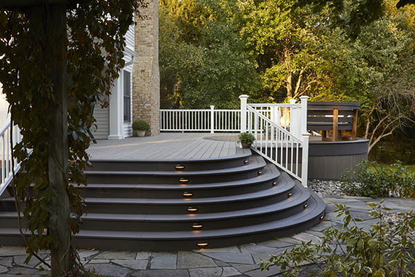 Deck steps ideas with curves for elegant transition points