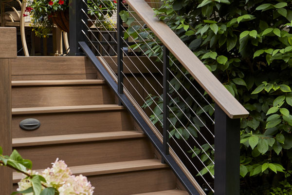 Deck steps ideas including railing