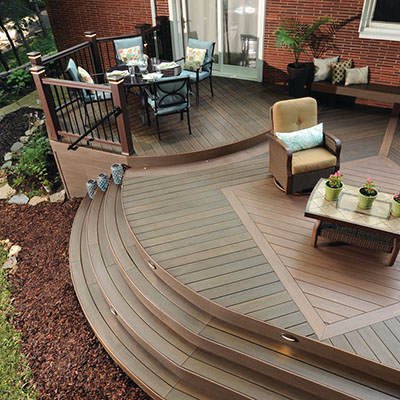 Back deck designs with curved shapes