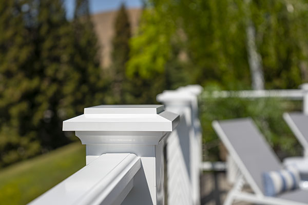 Detail image of composite railing with island caps by TimberTech