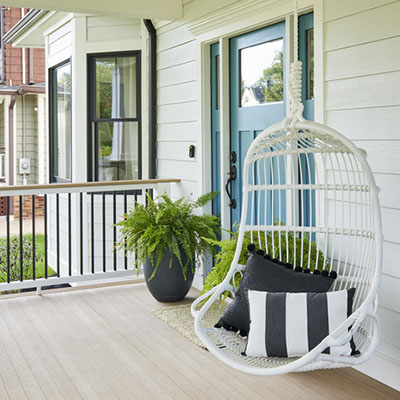 Covered front porch ideas featuring pops of color