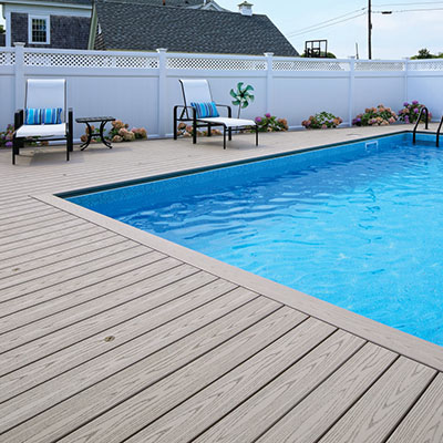 Light deck color ideas mitigate heat retention for a cooler surface