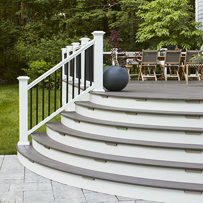 TimberTech-AZEK-Vintage-Collection-Cypress-Dark-Hickory-Premier-Rail-Black Customize your deck stairs design with richly-hued decking