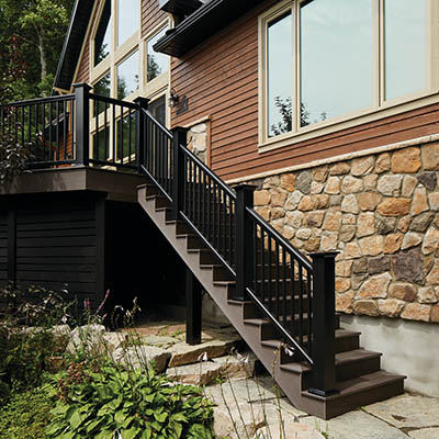 A deck stairs design may require a railing