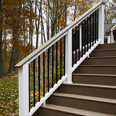Customize your deck stairs design with a mixed material railing