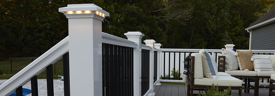 Modern composite railing with post cap lights