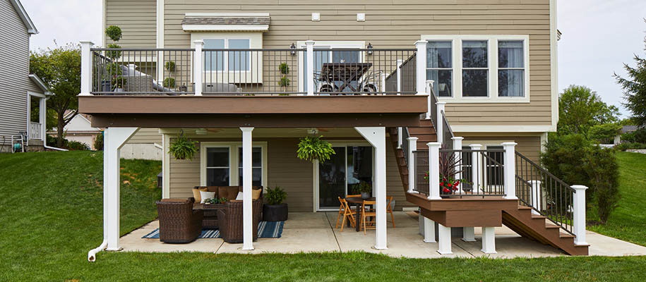 Furnished multi-level covered deck on single family home