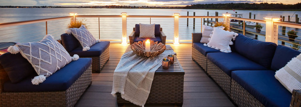 Deck ideas waterfront furnished deck with lighted railing