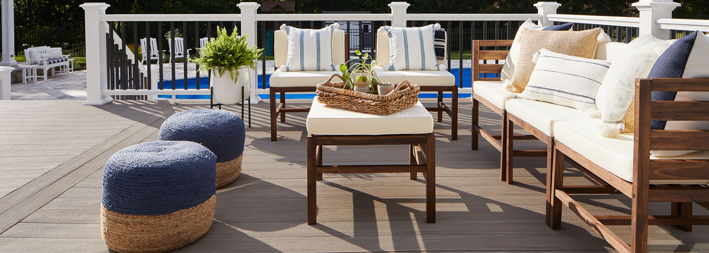Deck ideas on furnished poolside patio