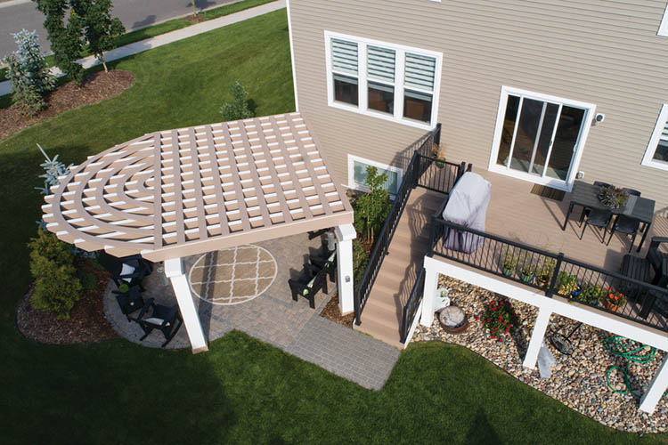 Deck ideas backyard pergola in manicured backyard