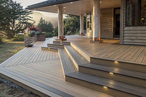 Multi colored deck with angled stairs