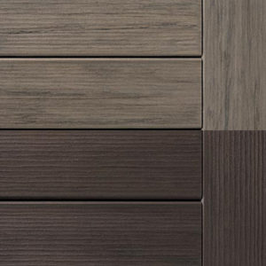 Capped composite decking swatch featuring Ashwood and Espresso