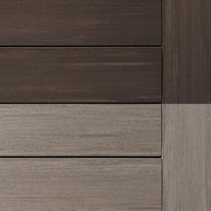 Capped polymer decking swatch featuring Coastline and Dark Hickory
