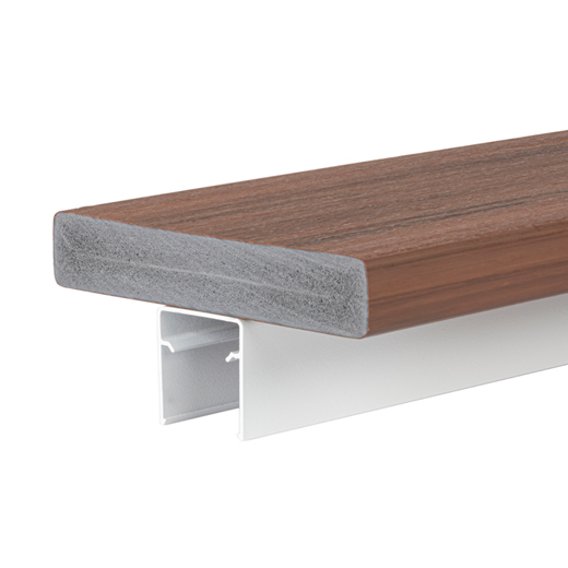 Impression Rail Express Drink Rail in White with Mahogany deck board top rail swatch