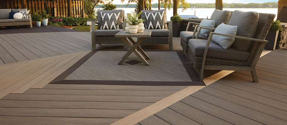 Composite deck designs used in a deck board pattern