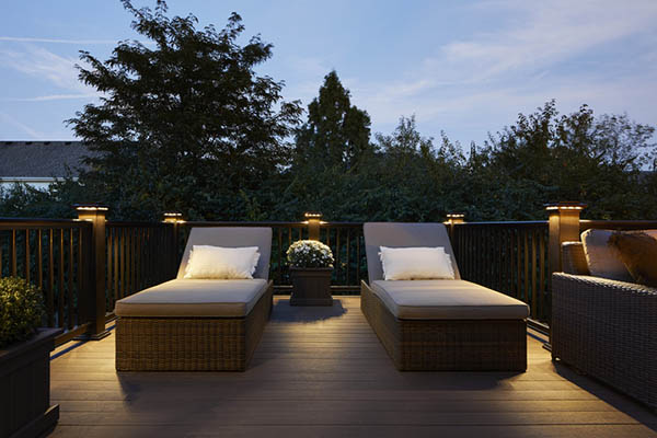 Two lounge chairs on composite deck