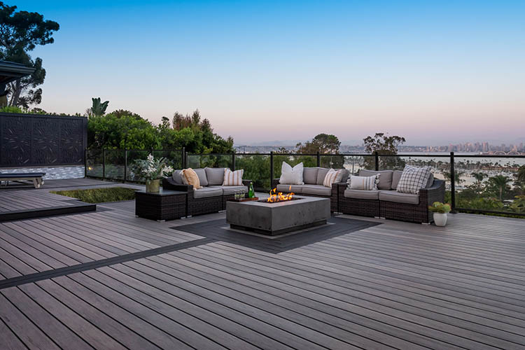 Furnished composite deck overlooking a city