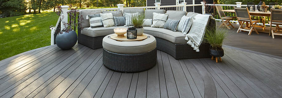 Modern backyard ideas include multi-width decking