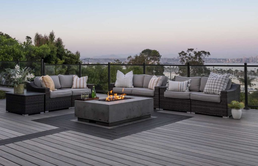 Composite deck with fire pit