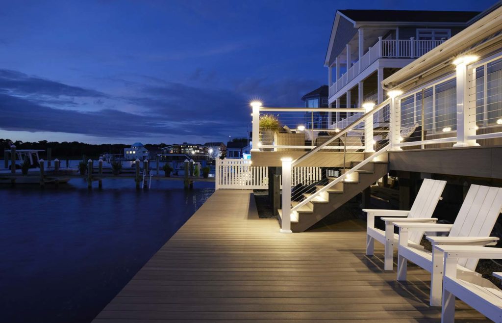 Dock-style deck at night
