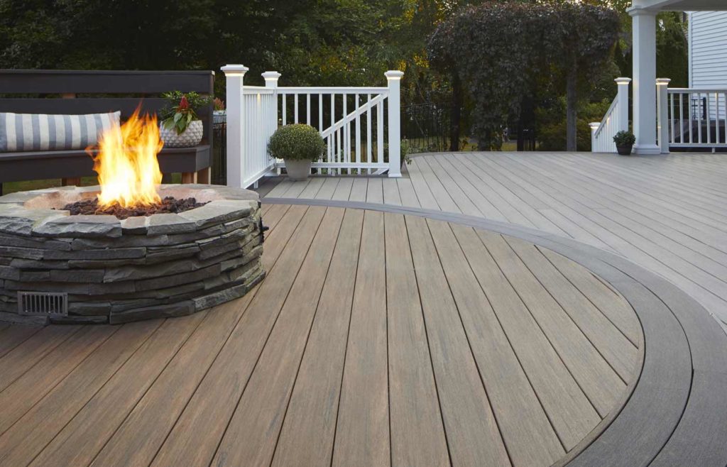 Tri-tone composite deck with firepit