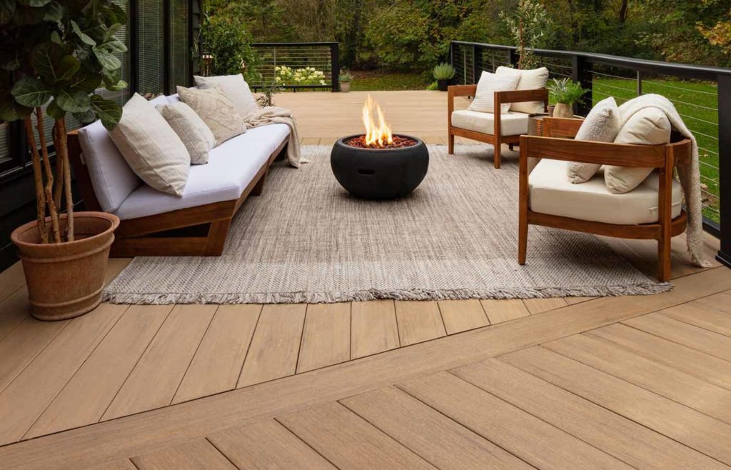 Cozy composite deck with firepit