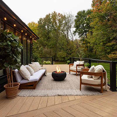 Inviting outdoor living space with firepit