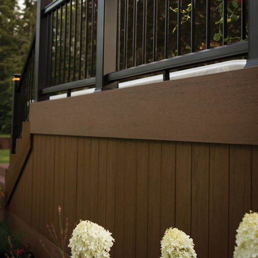 Side view of a composite deck skirting and fascia