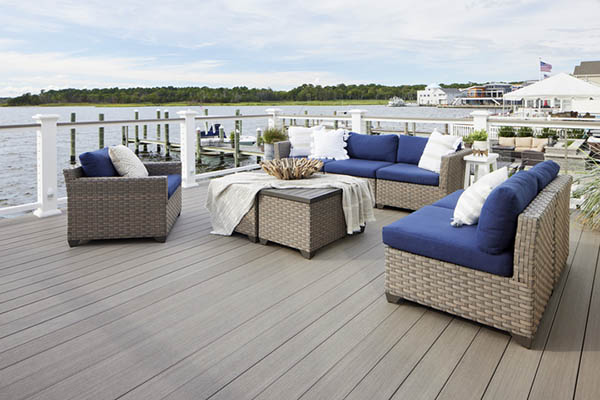 Light and white composite decking is ideal for a coastal cool aesthetic