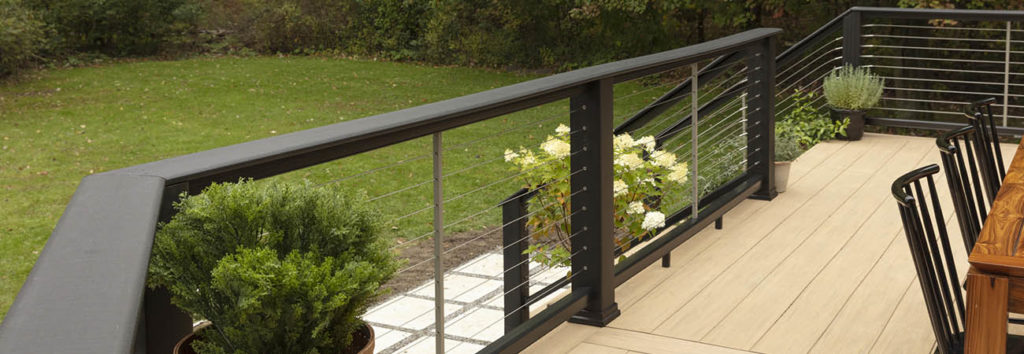 Deck railing design ideas featuring cable rail infill