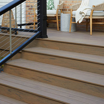 TimberTech PRO deck with light brown Pecan deck boards