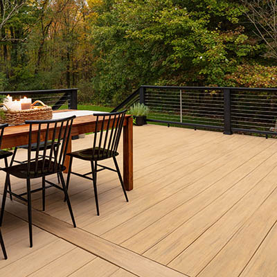TimberTech AZEK deck with warm tan Weathered Teak decking