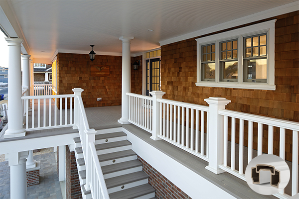 The Reserve Rail is a large, stately milled wood-styled composite railing