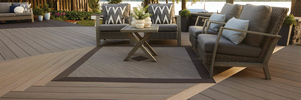Herringbone and square inlay design with Multi-Width Decking