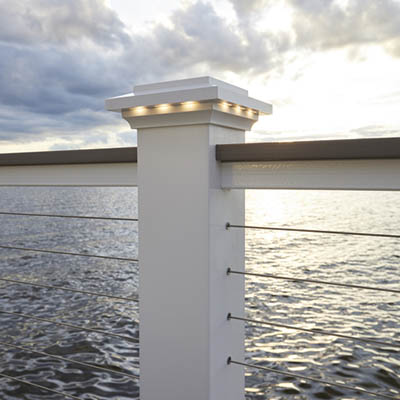 Close up of deck post lights in an island cap