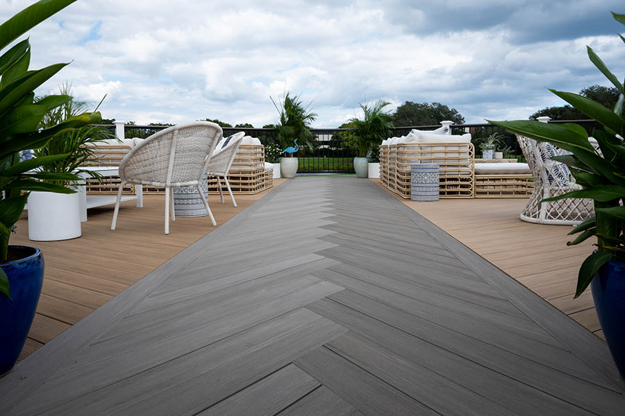 A composite deck features a herringbone runway