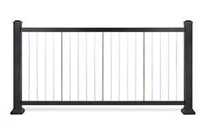 Aluminum deck railing with vertical cable rail infill