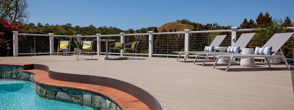 The best material for pool deck builds is a composite pool deck by TimberTech