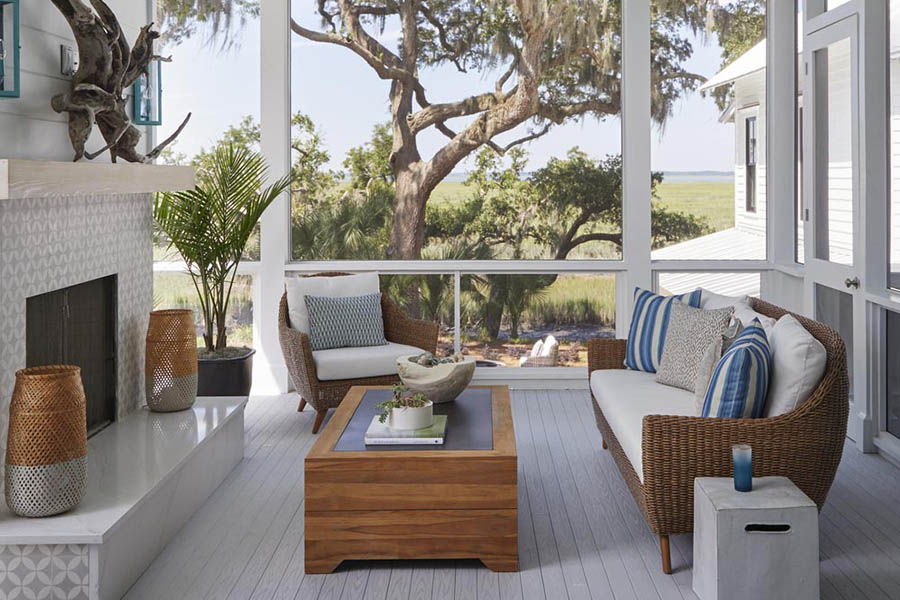 Front porch ideas can apply to screened in porches with a coastal style