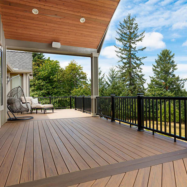 Sustainable composite decking used on an alpine deck with a view