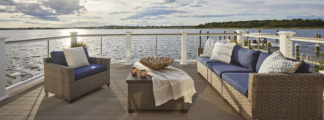 TimberTech AZEK Vintage Collection Coastline Deck by the waterfront