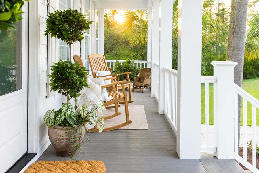 Light gray front porch in a tropical, southern climate