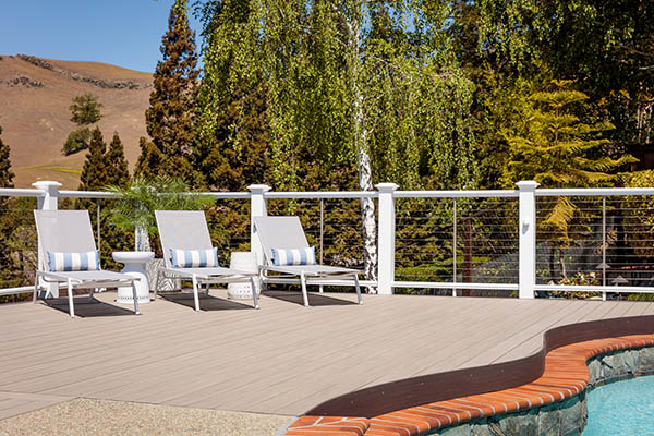 Poolside composite deck with Class A Flame Spread Rating in California