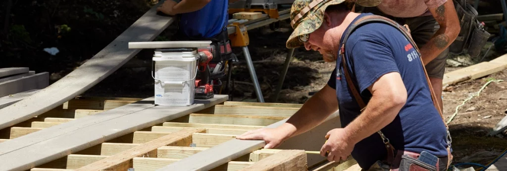 A mean measures the space between a piece of decking and a rim joists.