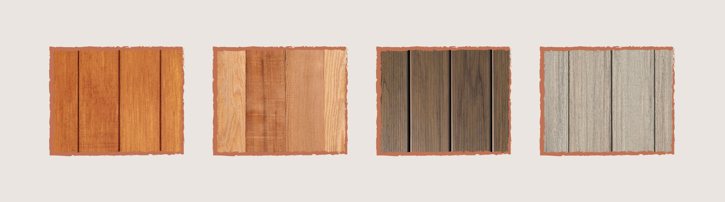 Comparison of four decking material options, including pressure-treated wood, hard and softwoods, composite, and PVC. 