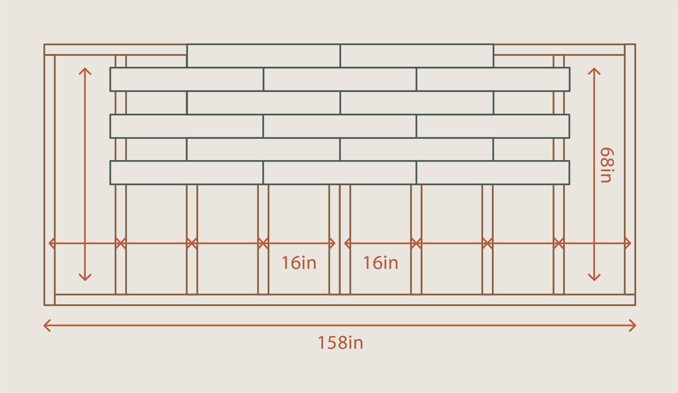 An illustrated deck plan shows substructure joists with some decking on top and deck measurements. 