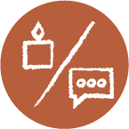 Illustrated icon splitting the difference between a candle (cozy retreat) and messages (entertainment).