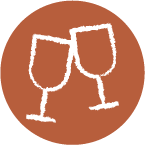 Illustration of 2 champagne glasses clinking in cheers.
