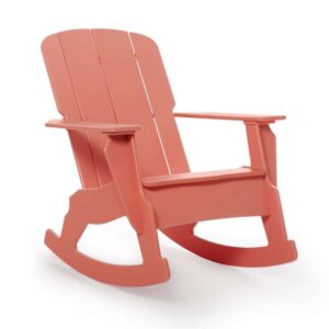Rocking chair for outdoor use in Coral color, pictured from an angled side view