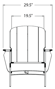 Diagram of the TimberTech Lounge Rocker showing a full width of 29.5" and a seat width of 19.5"